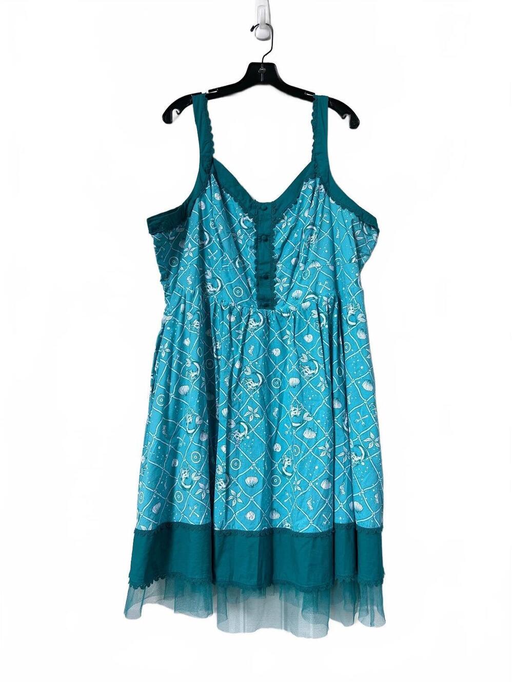 Disney Little Mermaid Teal Sleeveless Dress with Button Detail and Mesh Hem 24